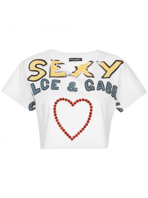 Pamučna majica s kristalima Dolce & Gabbana bijela