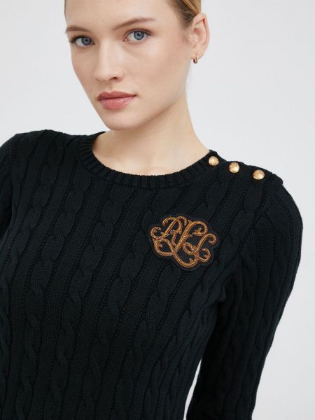 Bavlněný svetr Lauren Ralph Lauren dámský, černá barva,