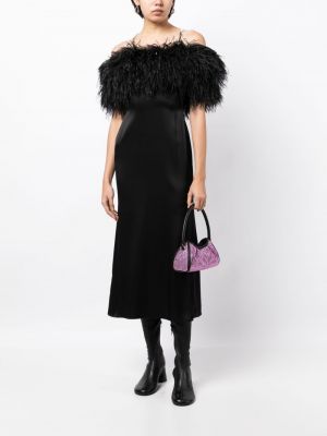 Satynowa sukienka midi w piórka David Koma czarna