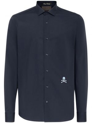Bavlnená košeľa s výšivkou Philipp Plein modrá