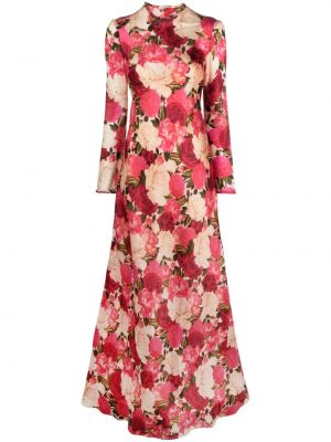 Jedwabna sukienka długa w kwiatki z nadrukiem Zimmermann różowa