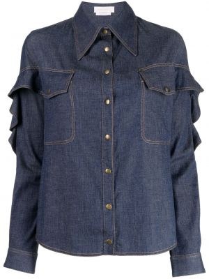 Koszula jeansowa z falbankami Saiid Kobeisy niebieska