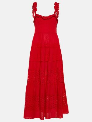 Sukienka midi bawełniana ażurowa Rixo czerwona