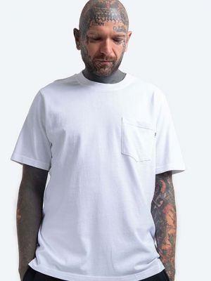Памучна тениска с дълъг ръкав с джобове Wood Wood бяло