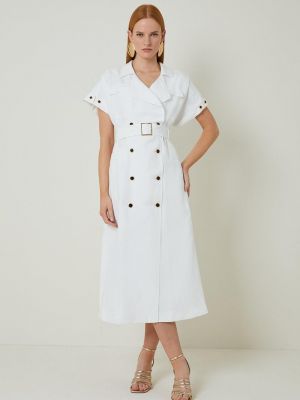 Льняное платье с поясом из вискозы Karen Millen белое