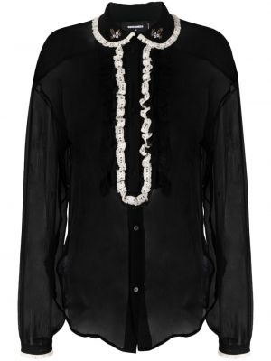 Прозрачна копринена блуза с волани Dsquared2