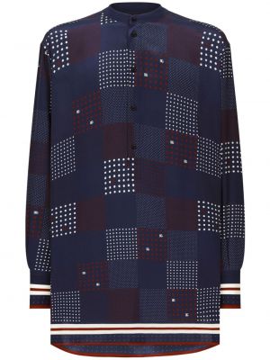 Chemise en soie à imprimé à motif géométrique Dolce & Gabbana bleu
