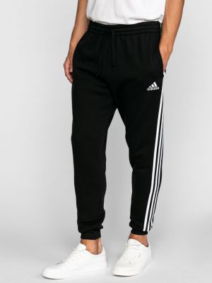 Pantaloni sport cu croială ajustată din fleece cu dungi Adidas Performance negru