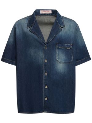 Rifľová košeľa s krátkymi rukávmi Valentino modrá