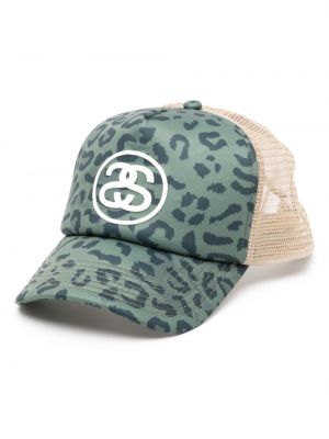Cappello con visiera con stampa leopardato Stüssy verde