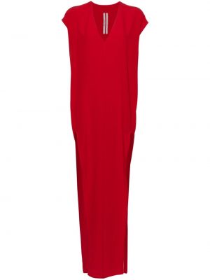 Dolga obleka z v-izrezom iz krep tkanine Rick Owens rdeča
