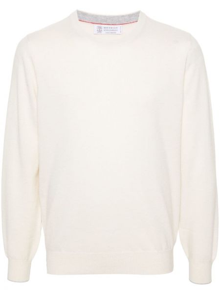 Кашмирен пуловер с кръгло деколте Brunello Cucinelli бяло