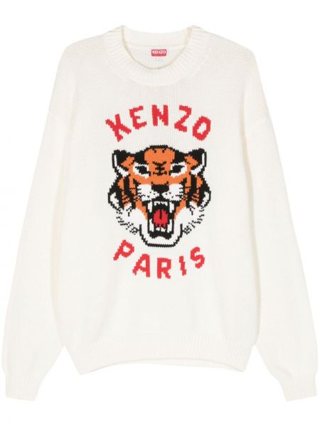 Sweat en coton et imprimé rayures tigre Kenzo beige
