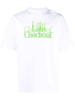 T-shirt Late Checkout bianco