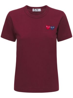 Bavlněné tričko s výšivkou se srdcovým vzorem Comme Des Garçons Play vínové