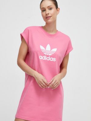 Памучна мини рокля Adidas Originals розово