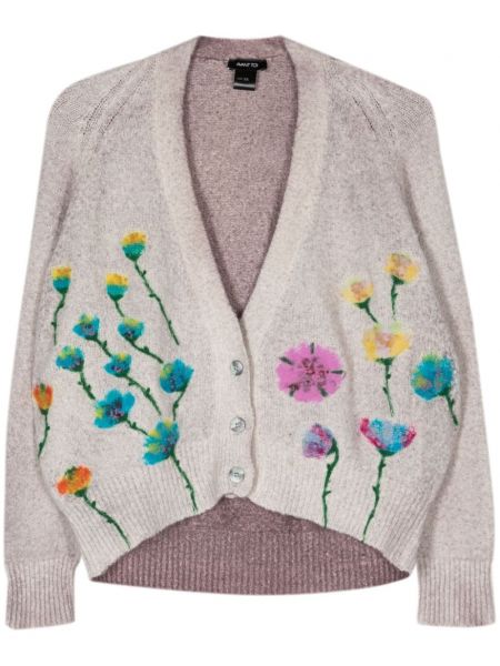 Kvetinový bavlnený kardigán s potlačou Avant Toi fialová