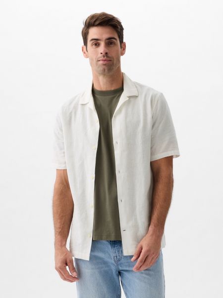 Lněná košile s krátkými rukávy Gap bílá