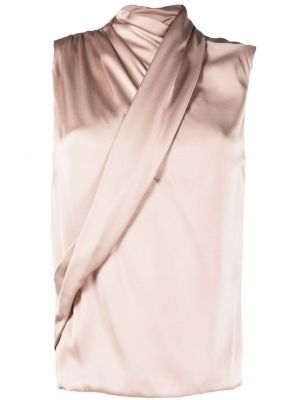Svilen satenast top brez rokavov Giorgio Armani roza