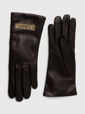 Rękawiczki skórzane Moschino czarne