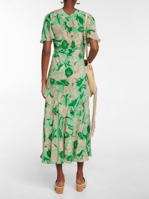 Svilena midi haljina s cvjetnim printom Rixo zelena