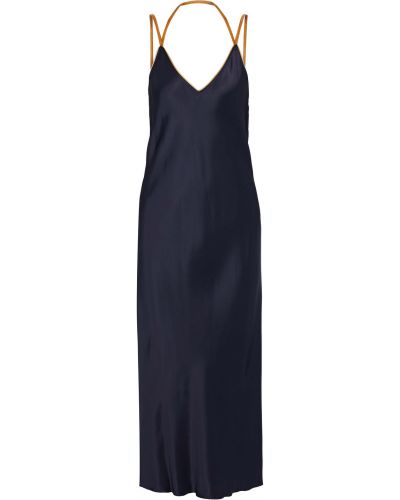 Modré saténové šaty ke kolenům Helmut Lang
