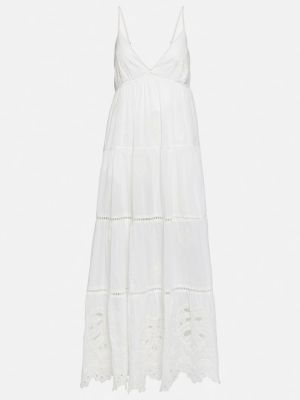 Памучна кадифена макси рокля бродирана Velvet бяло