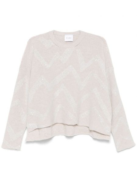 Lang sweater med pailetter med print Nude