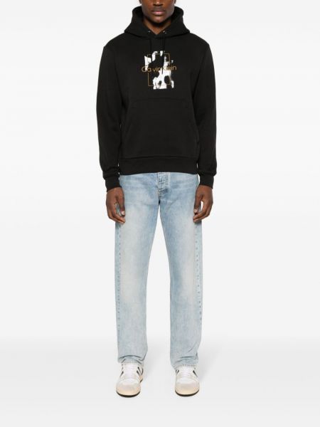 Raštuotas džemperis su gobtuvu Calvin Klein juoda