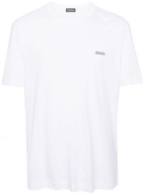 Памучна тениска бродирана Z Zegna бяло