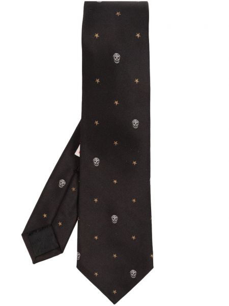 Svilena kravata s printom Alexander Mcqueen crna