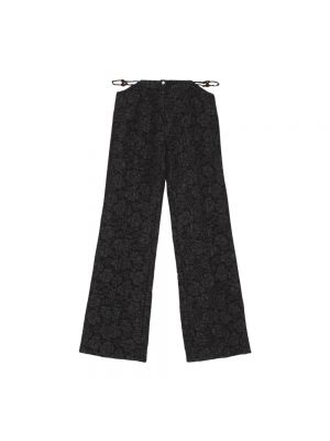 Pantalon taille basse large en jacquard Ganni noir