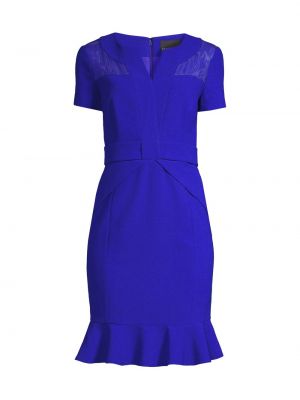 Шелковое платье-карандаш с рюшами из крепа Shani синее