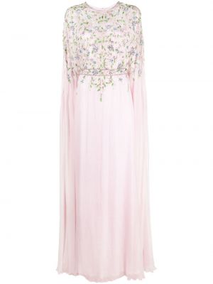 Вечерна рокля на цветя Dina Melwani розово