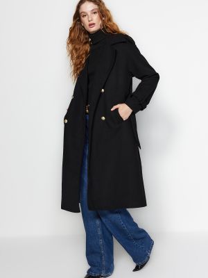 Oversized παλτό σε φαρδιά γραμμή Trendyol μαύρο