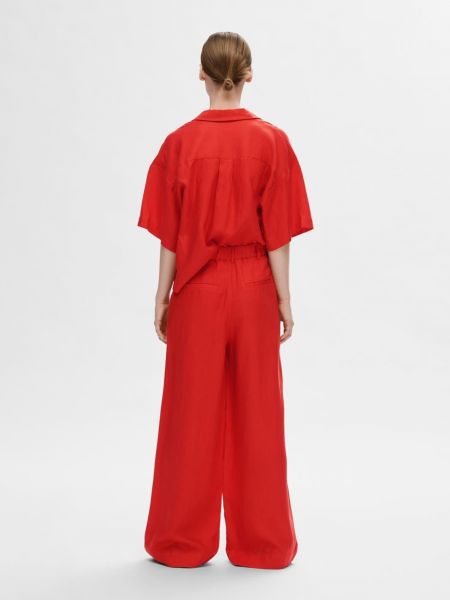 Широки панталони тип „марлен“ Selected Femme червено