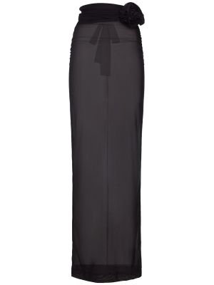 Fusta lunga cu model floral din jerseu din tul Dolce & Gabbana negru