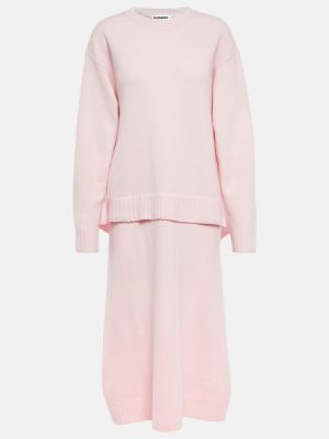 Vlněné midi šaty Jil Sander růžové