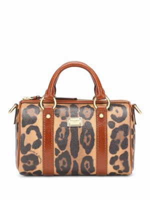 Kožená nákupná taška s potlačou s leopardím vzorom Dolce & Gabbana