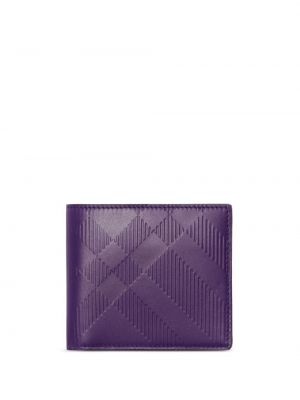 Kockovaná kožená peňaženka Burberry fialová
