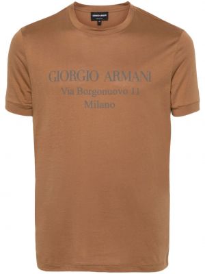 T-shirt en coton à imprimé Giorgio Armani marron