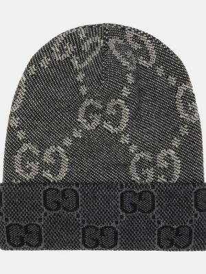 Žakárová vlnená čiapka Gucci čierna