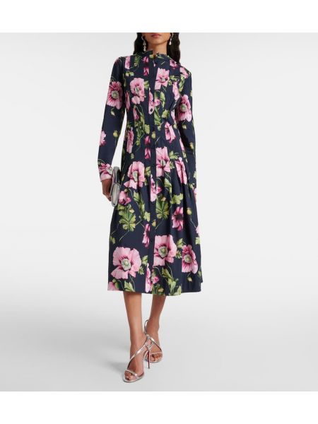 Robe mi-longue en coton à fleurs Oscar De La Renta rose