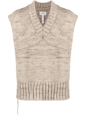 Chunky пуловер без ръкави с v-образно деколте Maison Margiela бежово