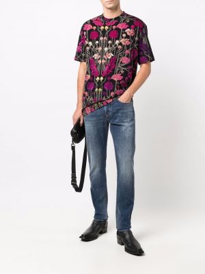 Camiseta de flores con estampado John Richmond negro