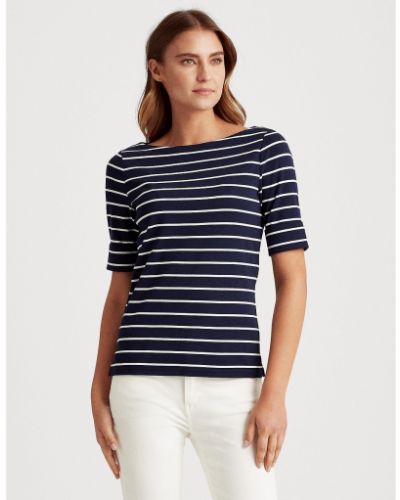 Camiseta a rayas con escote barco Lauren Ralph Lauren azul
