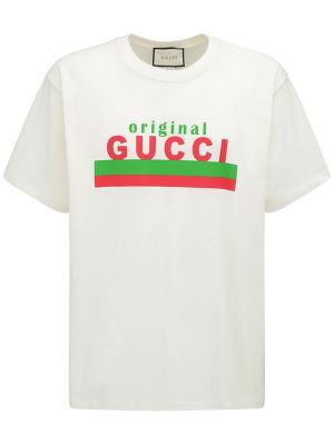 Camiseta de algodón con estampado Gucci blanco