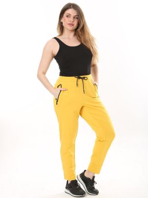 Krajkové šněrovací sportovní kalhoty s kapsami şans žluté