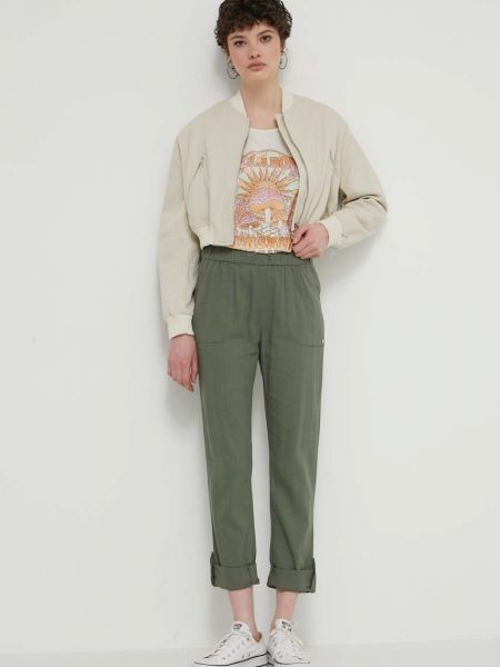 Lniane proste spodnie z wysoką talią Roxy zielone