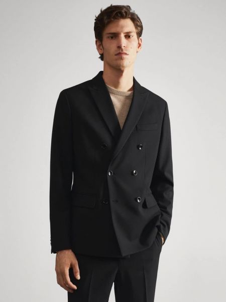 Приталенный двубортный пиджак Mango черный